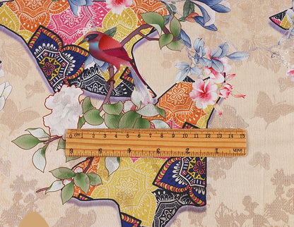 Damask Silk Fabric: Ancient Kite Pattern Print, 59" Wide