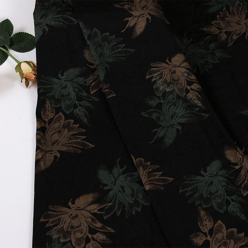 Black Floral Gambiered Canton Gauze Fabric: Two-Tone Satin, 59" Wide