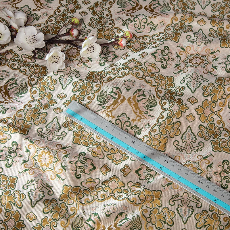 Silk Brocade Fabric: 59"W Beige Mandarin Duck Pattern