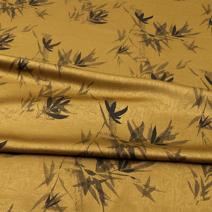 Tissu jacquard à motif de feuilles de bambou dorées : Jupes et gilets ethniques Dai (59"L)