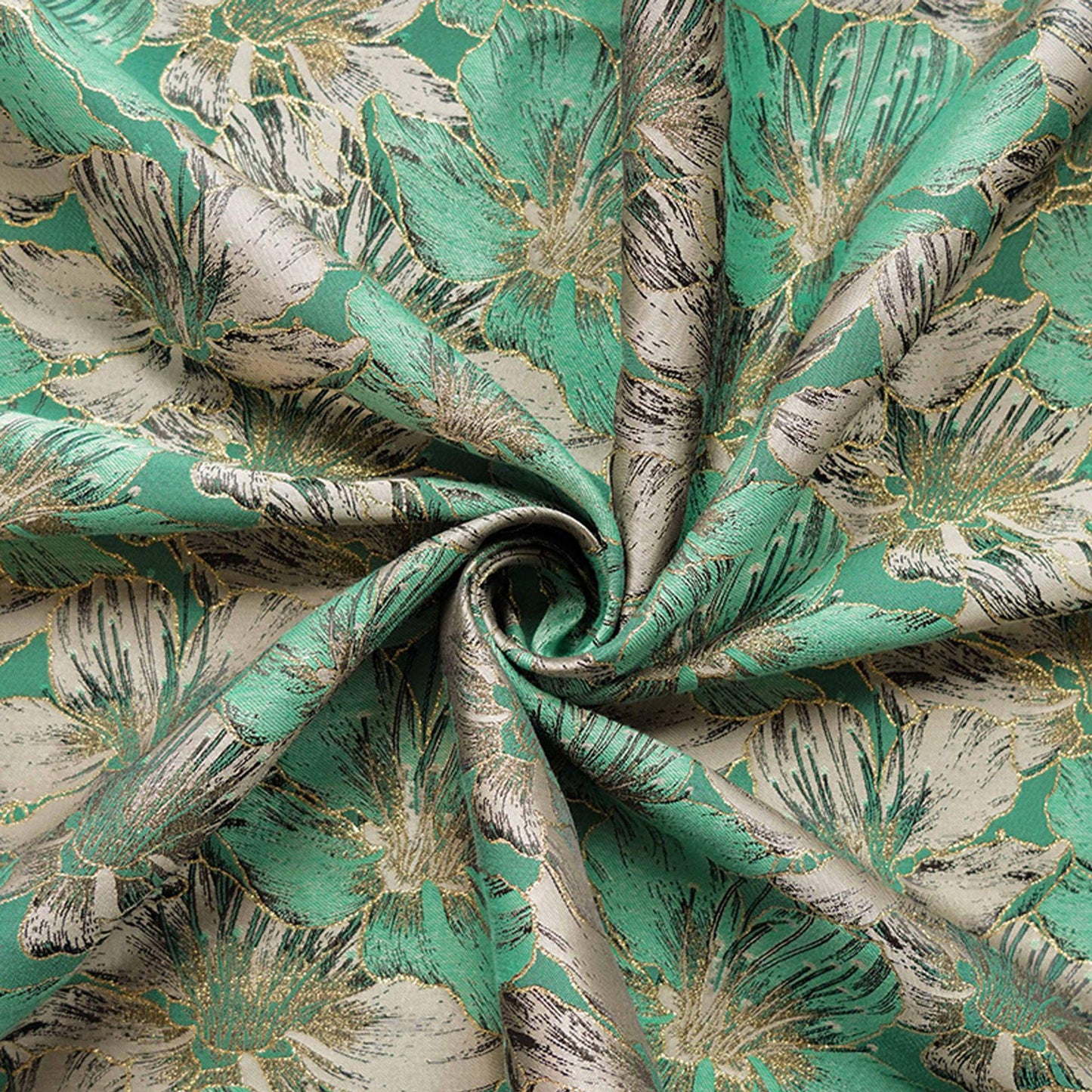 Gold Thread Floral Jacquard Fabric: 65"W Designer Upholstery