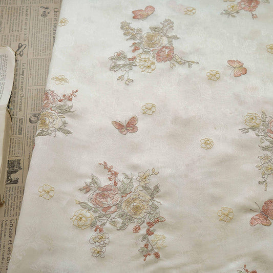 Embossed Floral Embroidery Organza Fabric - 59"W Silk 3D Material