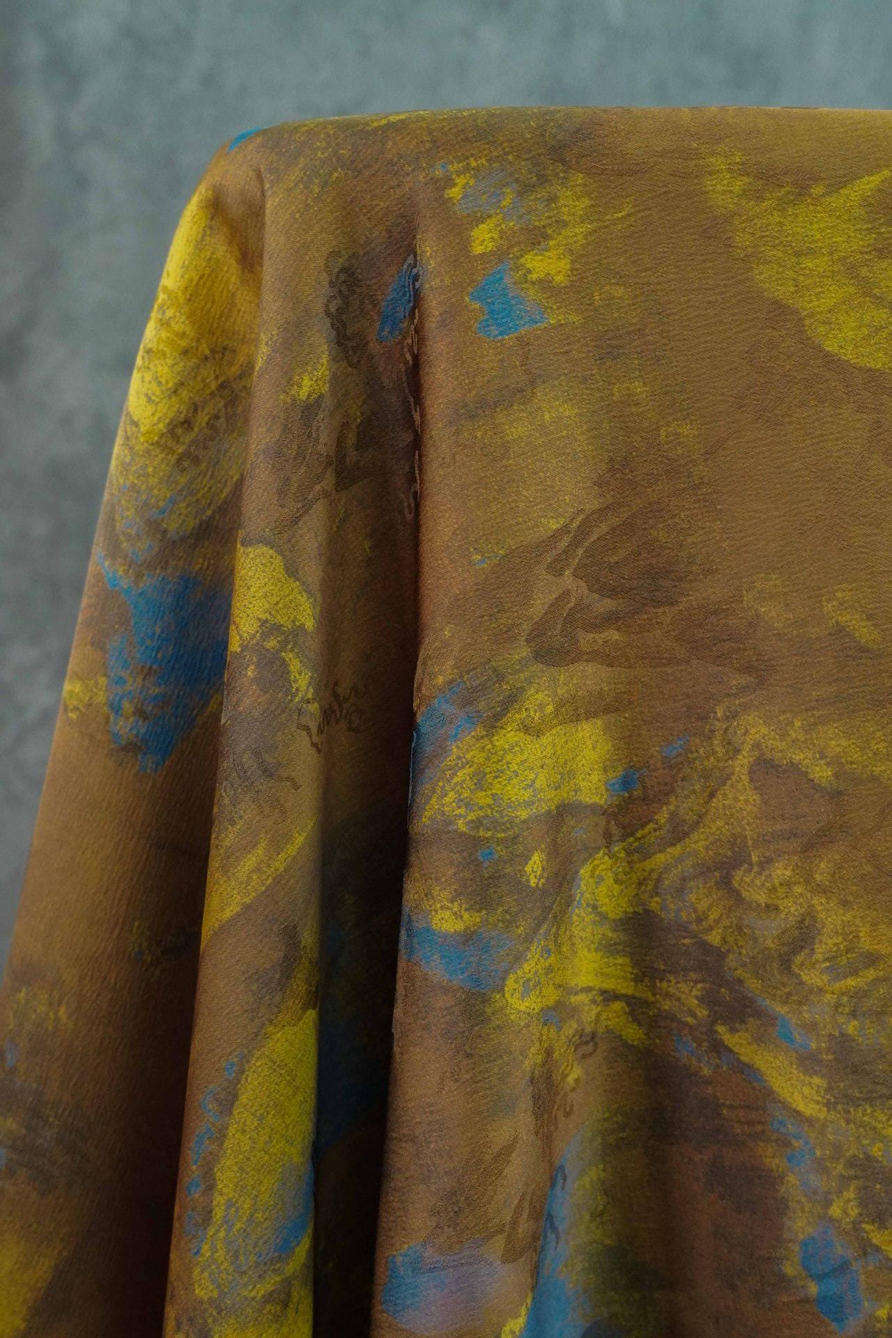Ancient Painting Tea Silk Satin Fabric: 59"W Upholstery, Costume, Drapery