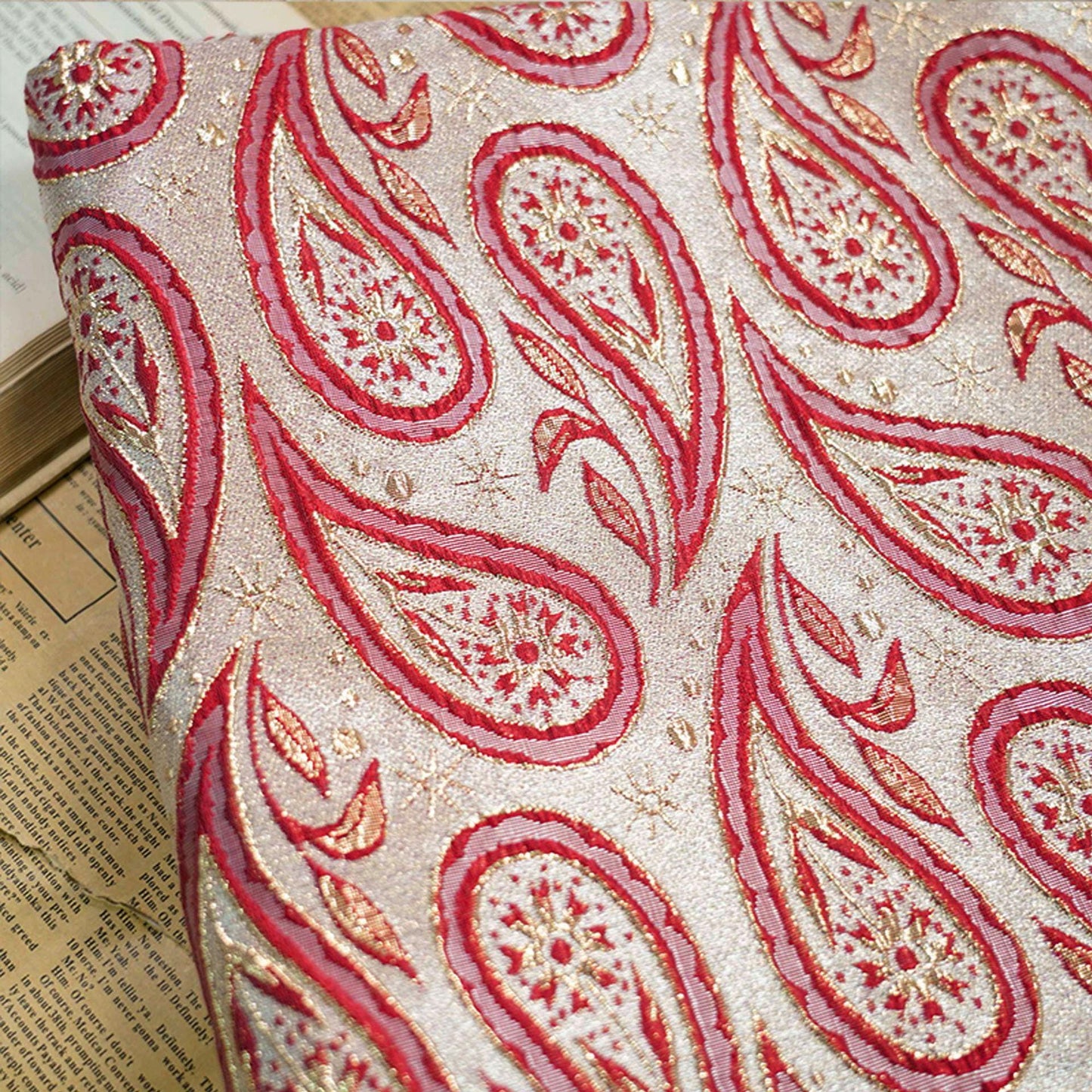 Gold Thread Jacquard Fabric: 3D Cashew Flower Upholstery, Sewing - 55"W