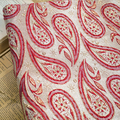 Gold Thread Jacquard Fabric: 3D Cashew Flower Upholstery, Sewing - 55"W