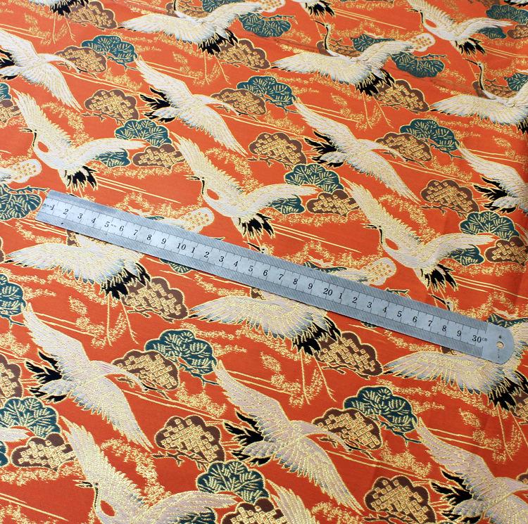 Crane Jacquard Satin Fabric: Gold Thread Bird Pattern (58"W)