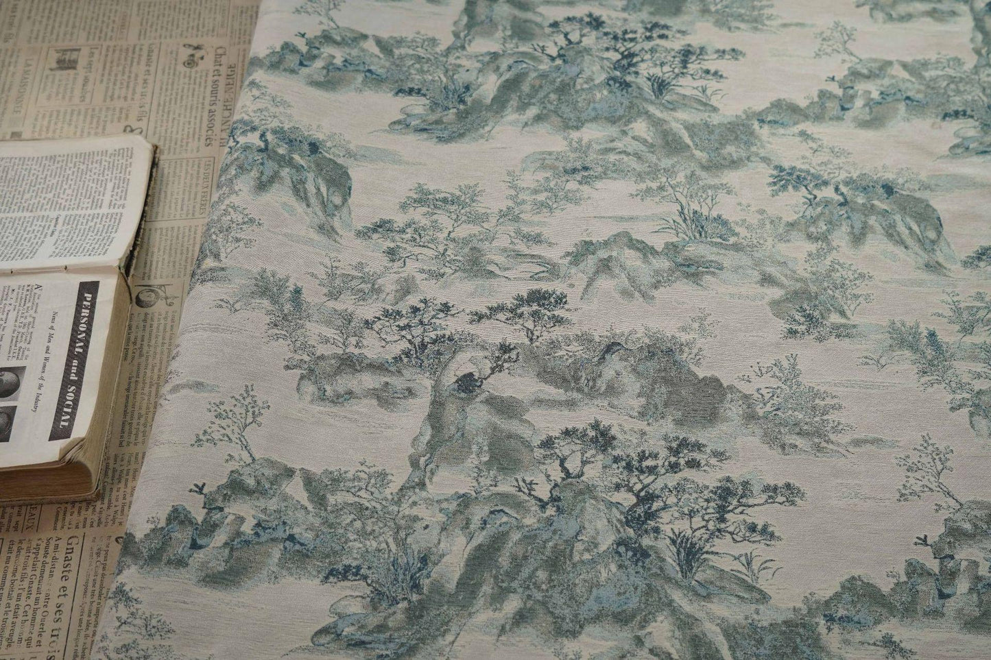 Chinese Landscape Jacquard Fabric: Elegant Upholstery & Dress Sewing (60"W)