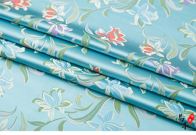 Japanese Daffodil Jacquard Brocade Fabric: Maroon Silk Rayon Blend, 29.5" Wide