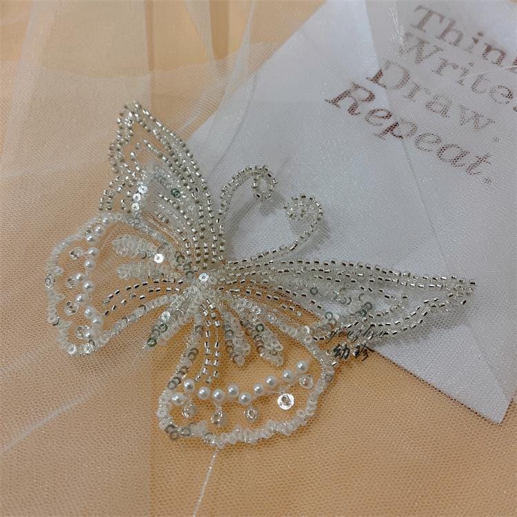 Embroidered Butterfly Lace Trim: Sequin Bridal Wedding Veil Accessory