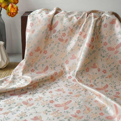 Crane Bird Jacquard Satin Fabric: 59"W Brocade Upholstery & Drapery
