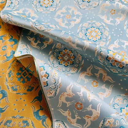 Blue Mongolian Brocade Fabric: 59" Wide, Tibetan Gown Sewing Fabric