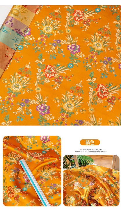 Floral Silk Brocade Fabric: 59"W Rayon Upholstery & Drapery - By The Meter