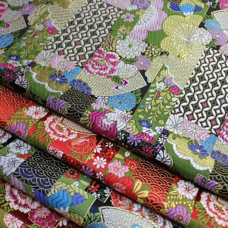 Nishijin Floral Jacquard Brocade Fabric: Japanese Silk Rayon Blend