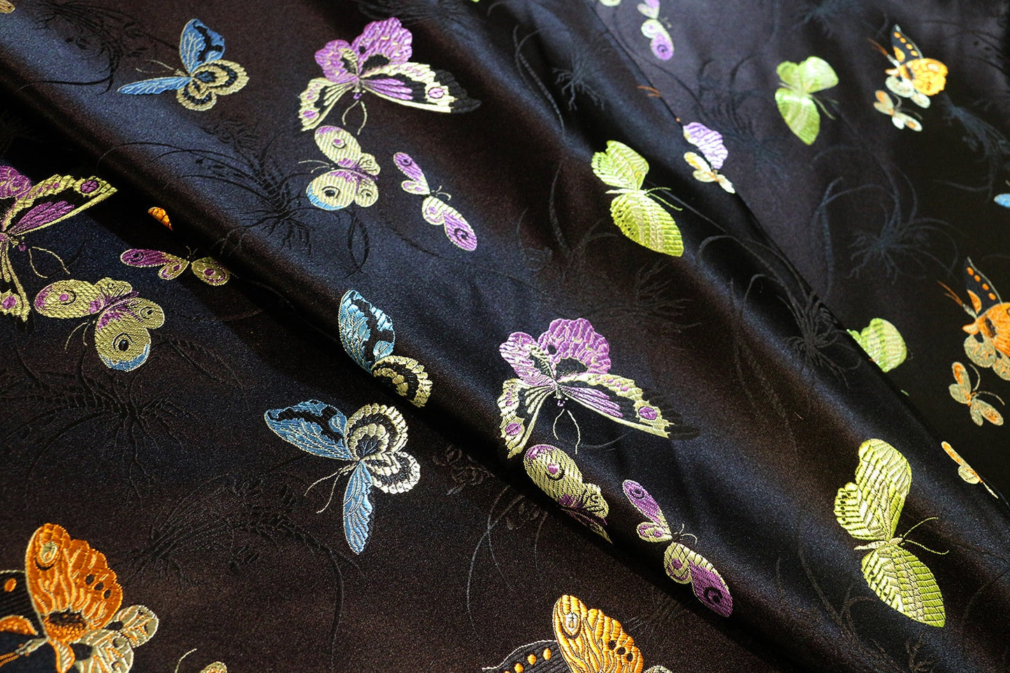 Black Butterfly Brocade Fabric: 59"W Rayon Textiles, Home Decor