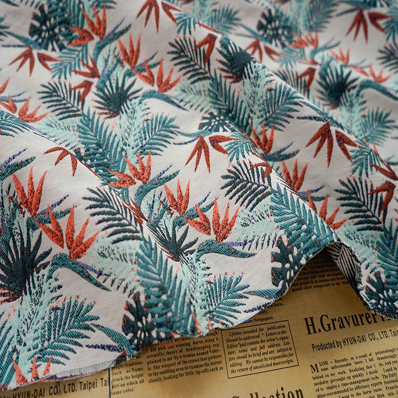 Red and Green Bamboo Fabric: Retro Upholstery, Costume, Decor