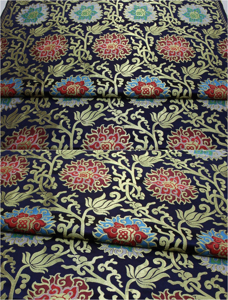 Lotus Thangka Brocade Fabric: Tibetan Buddhist Robes (29.5"W)