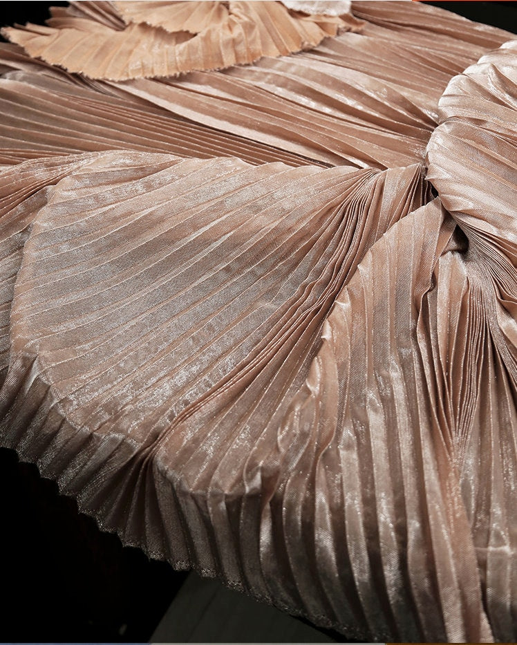 Pleated Striped Satin Fabric, Crinkled Mesh Drape, 57"W, Sewing by the Meter