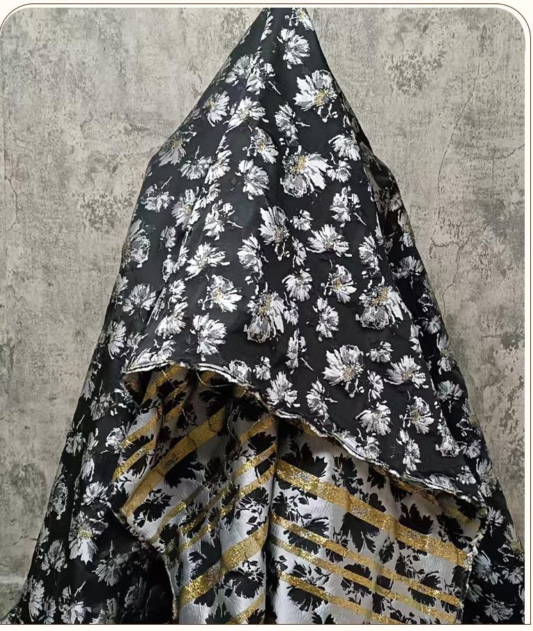 Gold Thread Floral Jacquard Brocade Fabric: 63" Wide
