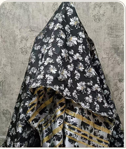 Gold Thread Floral Jacquard Brocade Fabric: 63" Wide