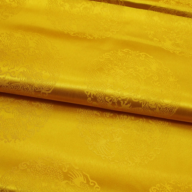 Gold Chinese Dragon Brocade Fabric: Buddhist Tibetan Silk Rayon (29.5"W)