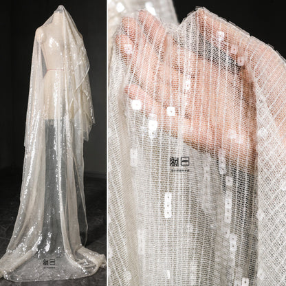 Champagne Sequin Embroidered Mesh Fabric, 47"W Scale Design