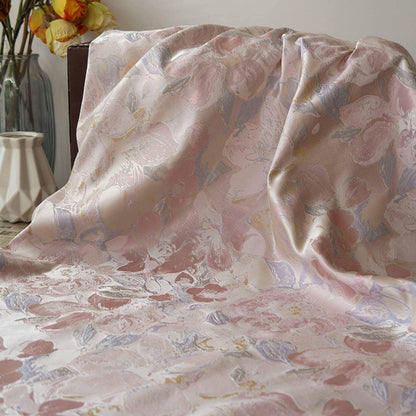 Floral Jacquard Fabric: Soft Oil Painting Style, Gold Accents, 62" Wide