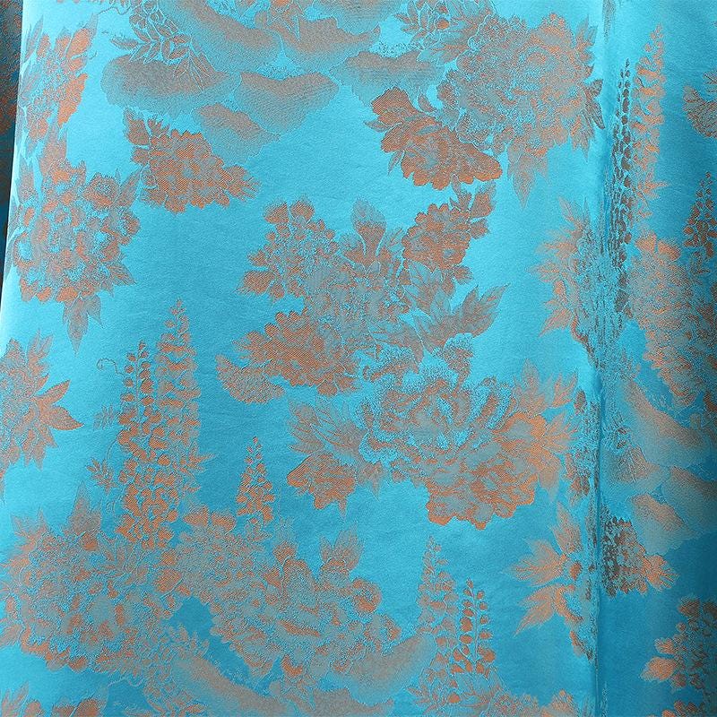 Floral Jacquard Satin Fabric: Two-Tone Teal Upholstery, 59"W
