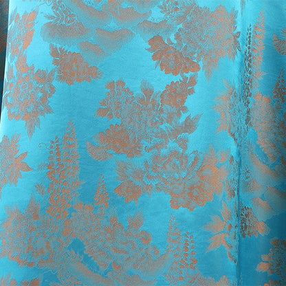 Floral Jacquard Satin Fabric: Two-Tone Teal Upholstery, 59"W