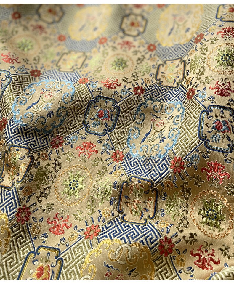 Song Brocade Fabric: Chinese Wishful Window Grilles, Silk Rayon Blend