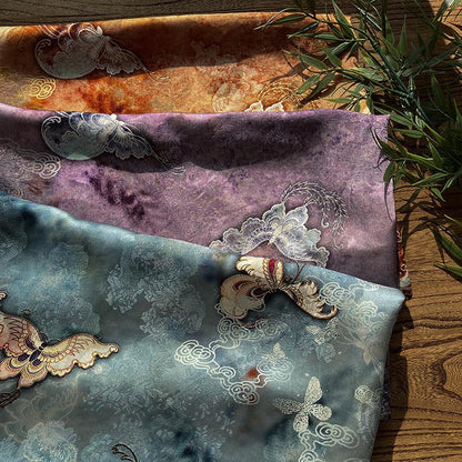 Tissu de soie Butterfly Dream - Jacquard Xiangyun Gambiered Canton Gauze, 150 cm de large