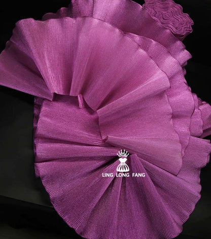 Dentelle organza à lustre métallique : tissu de créateur à volants 3D, 27 cm de large