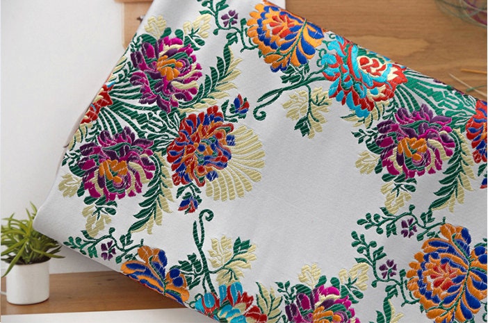Floral Silk Brocade Fabric: 29.5" Wide, Upholstery & Sewing - By The Meter
