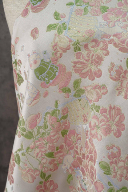 Peach Blossom Gold Thread Brocade Fabric | Luxury Floral Fabric, 65"W