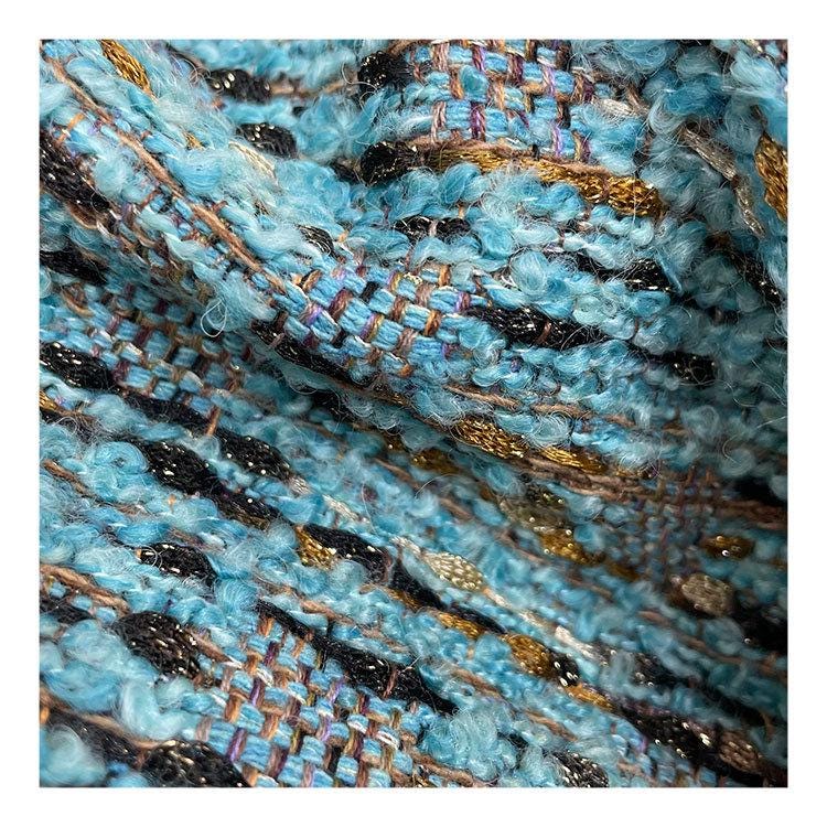 Coarse Woven Tweed Fabric: Blue Sequin Sparkle, 59" Wide