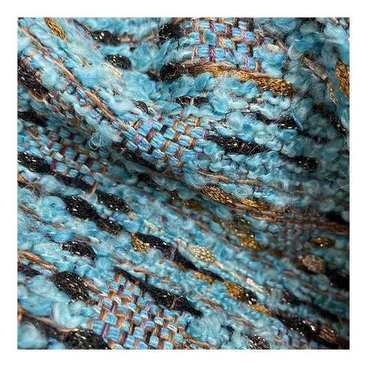 Tissu tweed à tissage grossier : paillettes bleues scintillantes, 150 cm de large