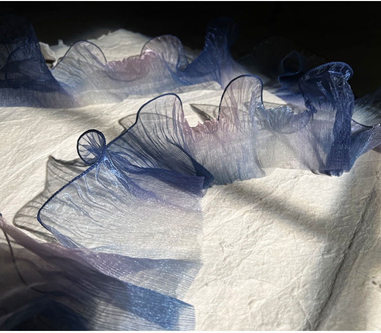 Two-Toned Ruffle Organza Fabric: 3D Folds, 15cm Wide