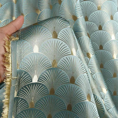 Tissu brocart à feuilles de ginkgo : 150 cm de large, mélange de rayonne et de satin