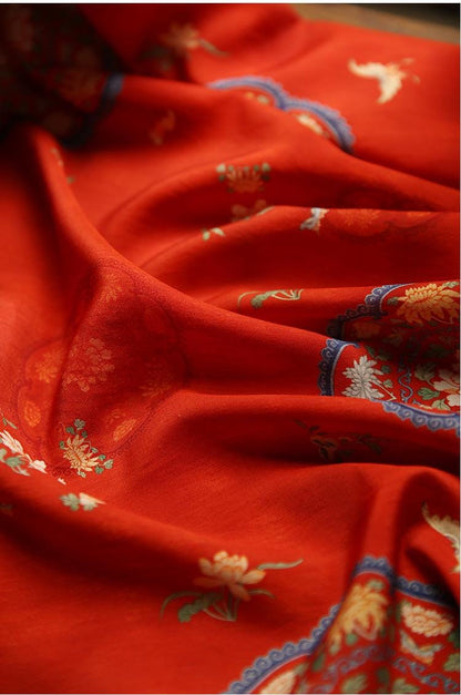 Floral Rayon Cotton Blend Fabric: Red Upholstery, Costume, & Sewing - 59"W