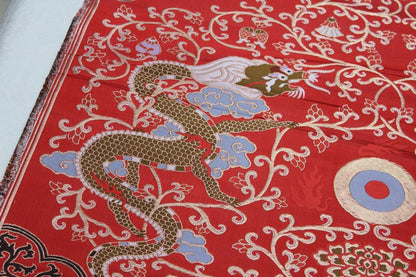 Red Dragon Brocade Fabric: Chinese Cheongsam, Tibetan Robe (Silk/Rayon)