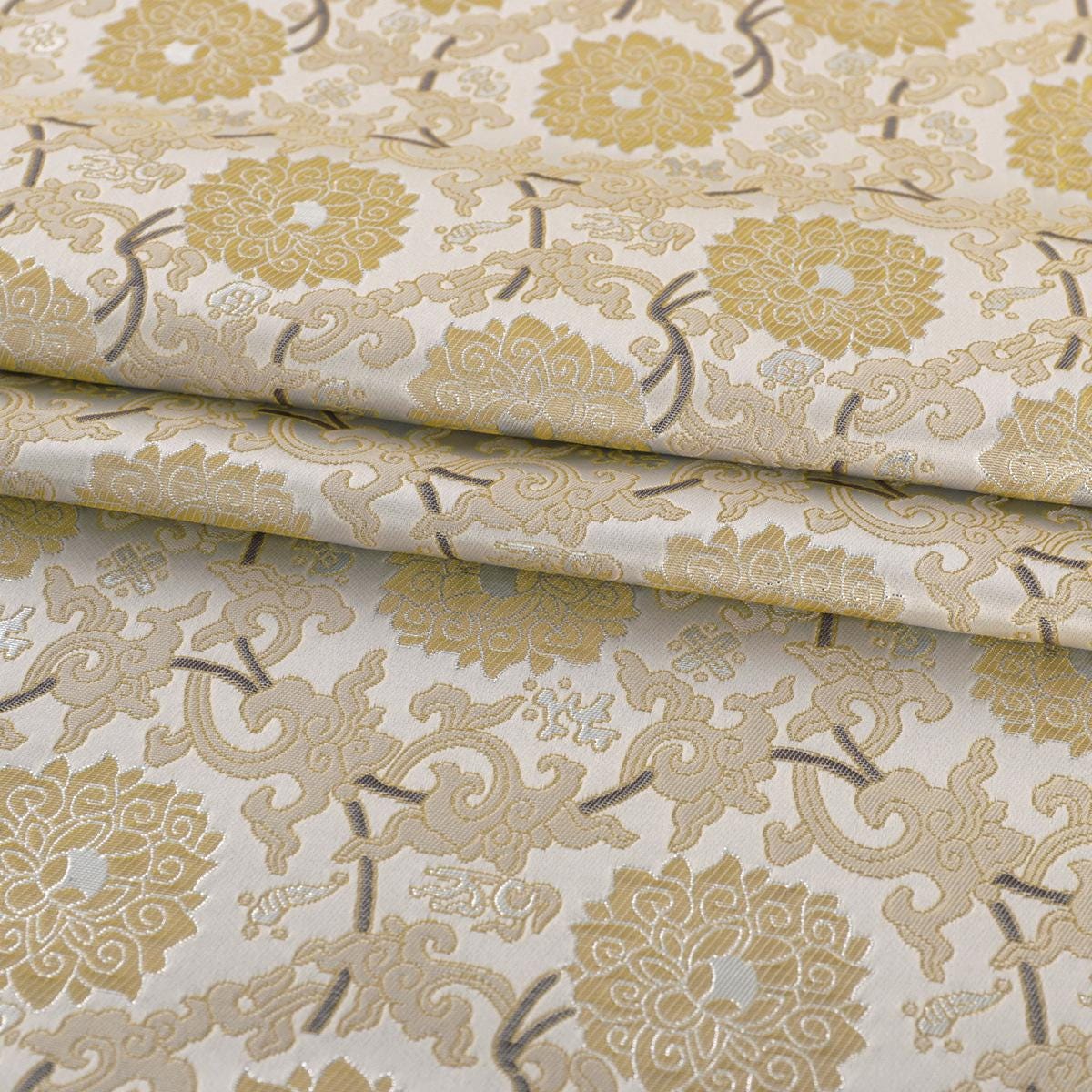 Beige Chinese Brocade Fabric: Rayon Blend, 59" Wide