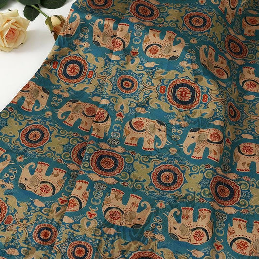 Lucky Elephant Tea Silk Satin Fabric: 59"W Green Upholstery