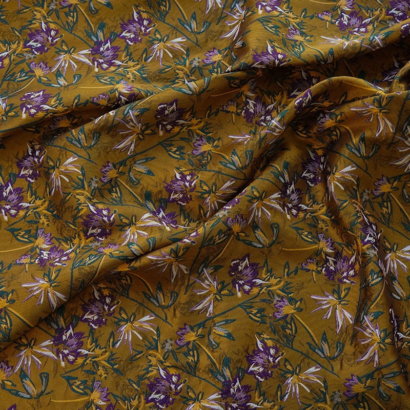 Caramel Floral Embossed Jacquard Fabric: 57" Wide Polyester