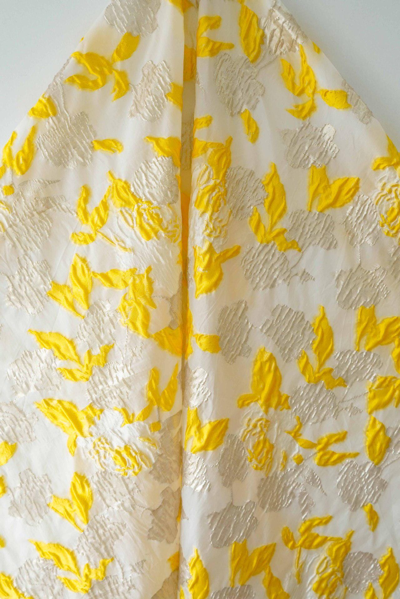 Gold Thread Jacquard Organza Fabric: 3D Embossed Texture, 54" Wide