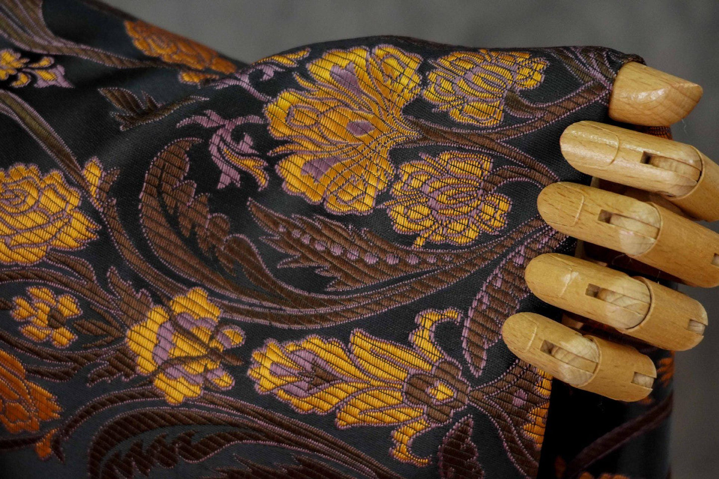 Luxury European Black Rose Scroll Jacquard Fabric ��� Elegant Brocade for Vest, Costume, Upholstery & Dress