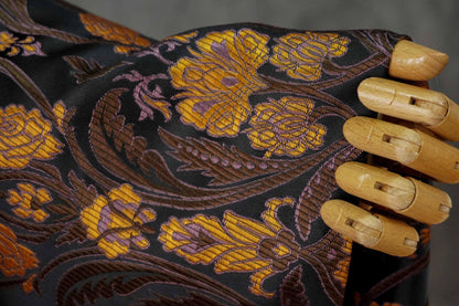 Luxury European Black Rose Scroll Jacquard Fabric ��� Elegant Brocade for Vest, Costume, Upholstery & Dress