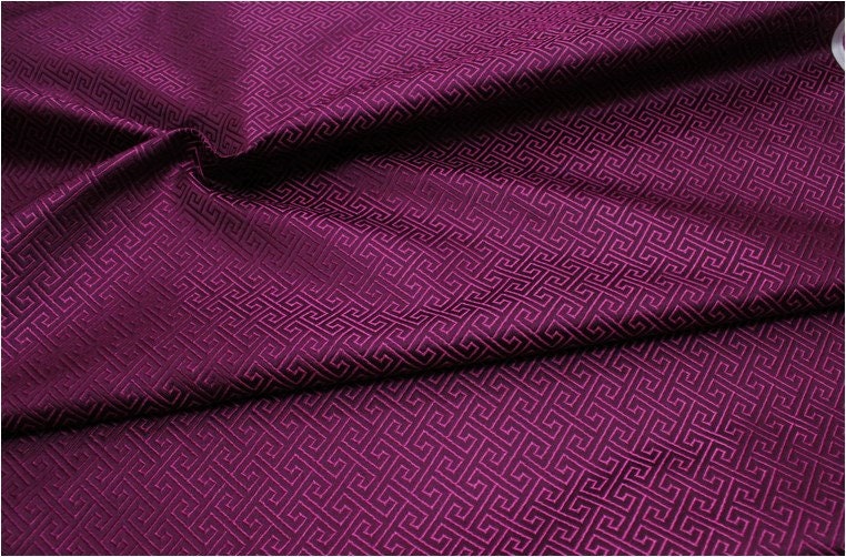 Chinese Brocade Fabric: Small Fret Pattern Silk Rayon Blend