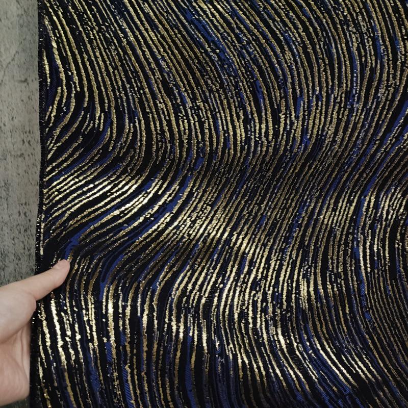 Jacquard Fabric - Ripple Texture with Gold Stripes, 60" Wide