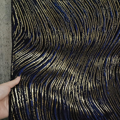 Jacquard Fabric - Ripple Texture with Gold Stripes, 60" Wide