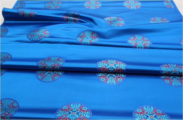 Chinese Fu Symbol Brocade Fabric, Floral Jacquard Satin