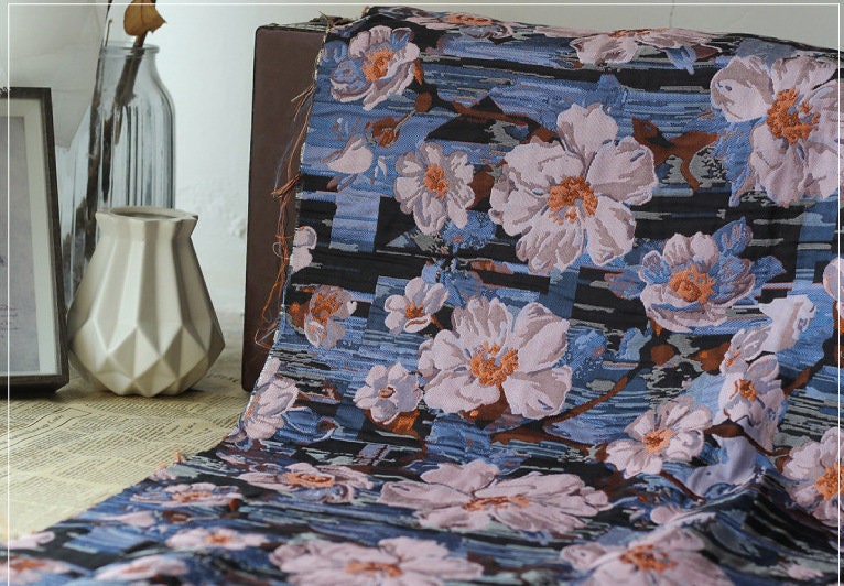 Floral Jacquard Fabric: 3D Oil Painting Style, 57.5" Wide